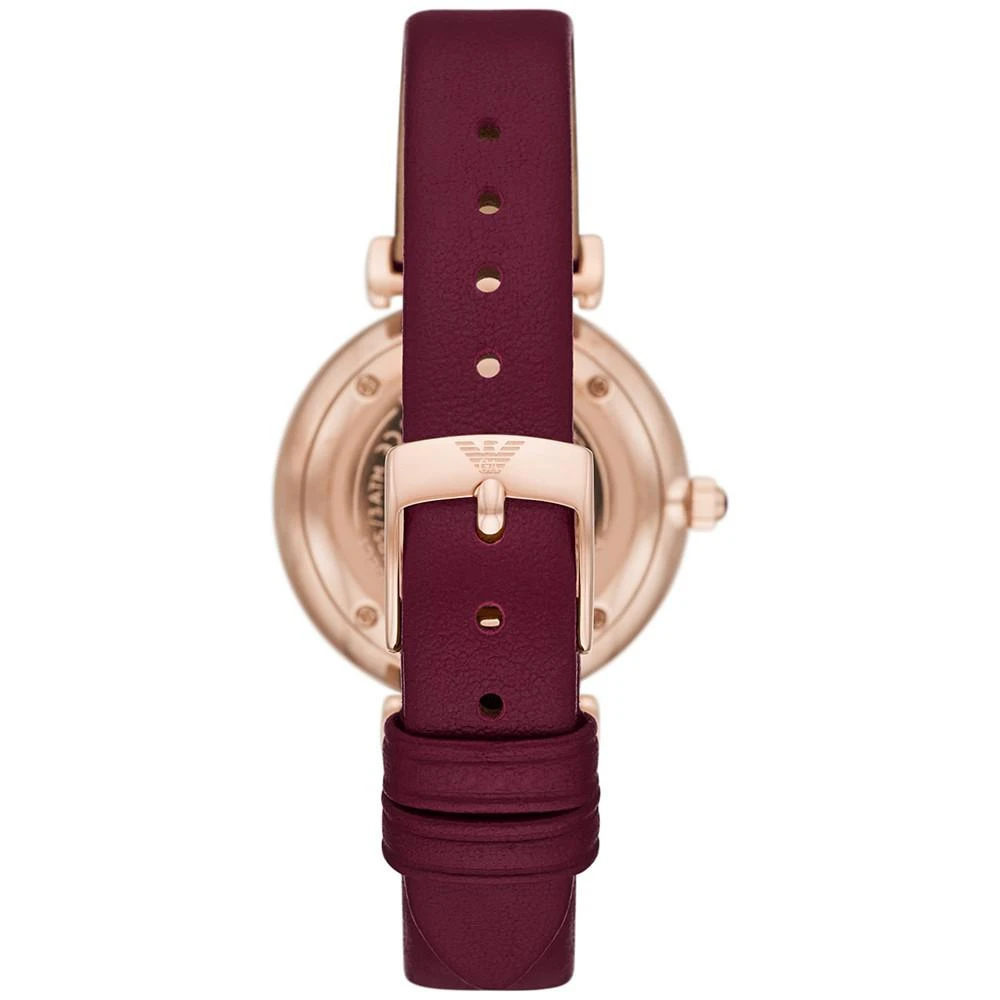 商品Emporio Armani|Women's Burgundy Leather Strap Watch 32mm,价格¥2358,第3张图片详细描述