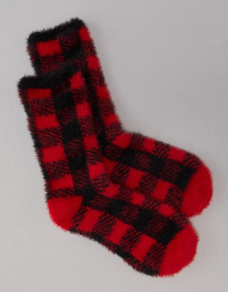 商品AE|AE Fuzzy Buffalo Plaid Socks,价格¥16,第1张图片