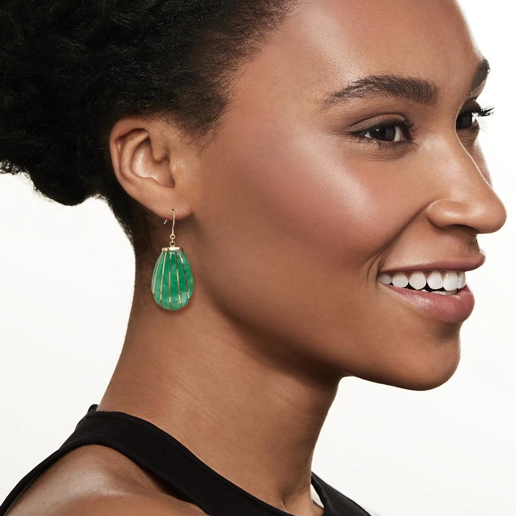 商品Ross-Simons|Ross-Simons Jade Teardrop Earrings With 14kt Yellow Gold,价格¥1581,第2张图片详细描述