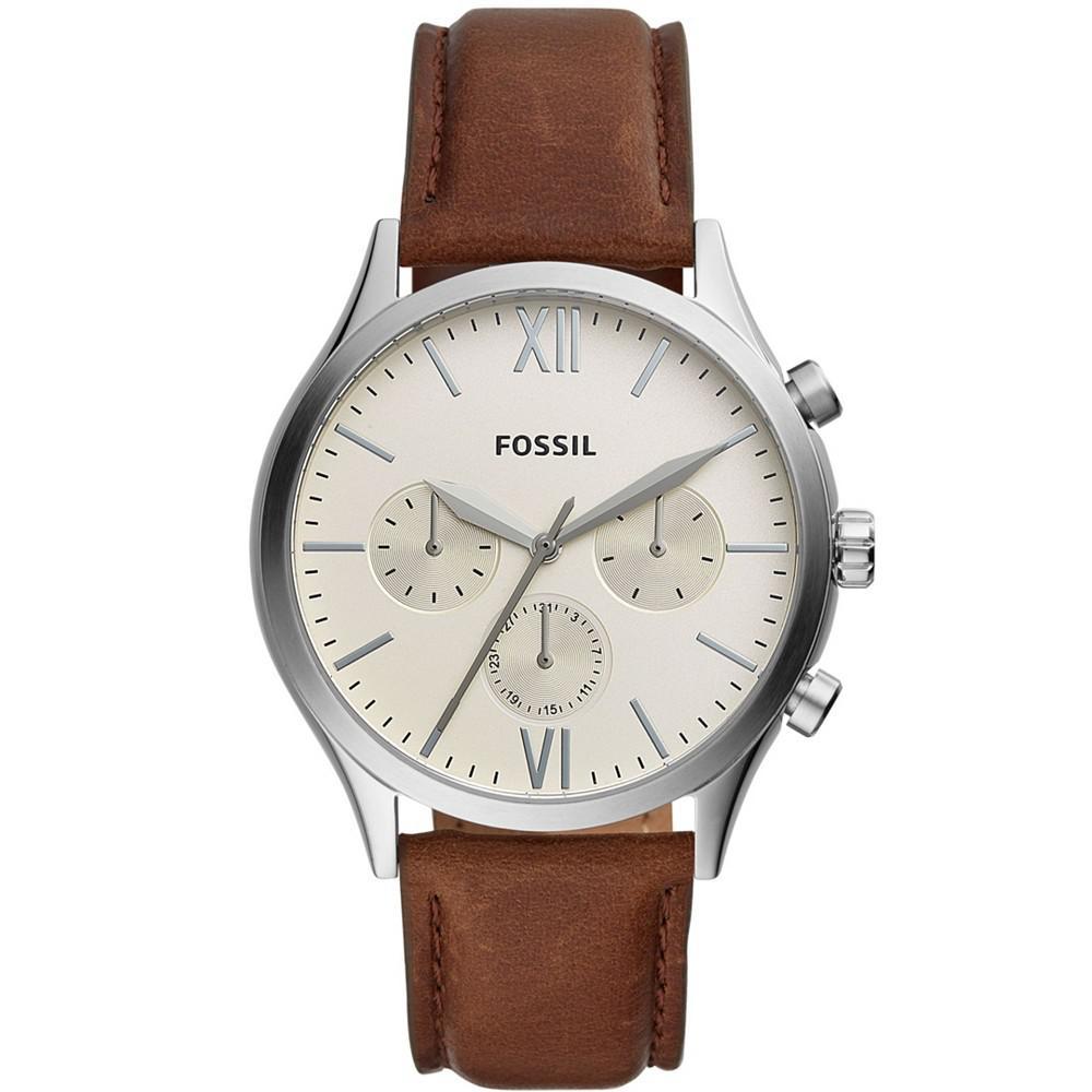 商品Fossil|Men's Fenmore Multifunction Brown Leather Watch 44mm,价格¥509,第1张图片