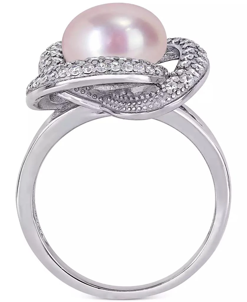 商品Macy's|Pink Cultured Freshwater Pearl (10-1/2mm) & Cubic Zirconia Love Knot Statement Ring in Sterling Silver,价格¥524,第3张图片详细描述