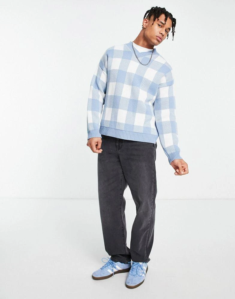 商品ASOS|ASOS DESIGN knitted jumper in blue gingham,价格¥209,第4张图片详细描述