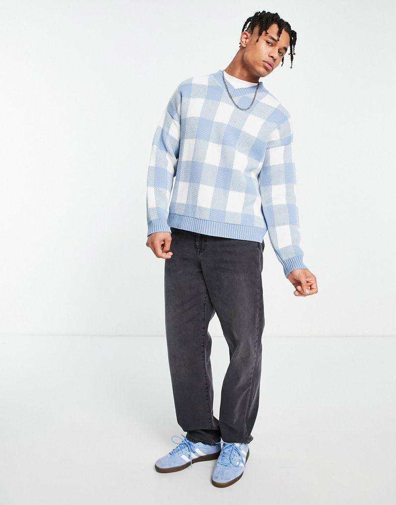 商品ASOS|ASOS DESIGN knitted jumper in blue gingham,价格¥184,第6张图片详细描述