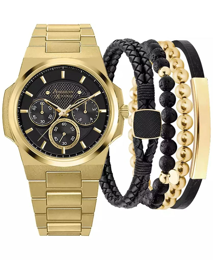 商品American Exchange|Men's Gold-Tone Metal Alloy Bracelet Watch 52mm Gift Set,价格¥202,第1张图片