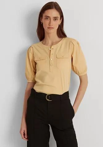 商品Ralph Lauren|Ralph Lauren Cotton Puff Sleeve Henley Top,价格¥238,第1张图片