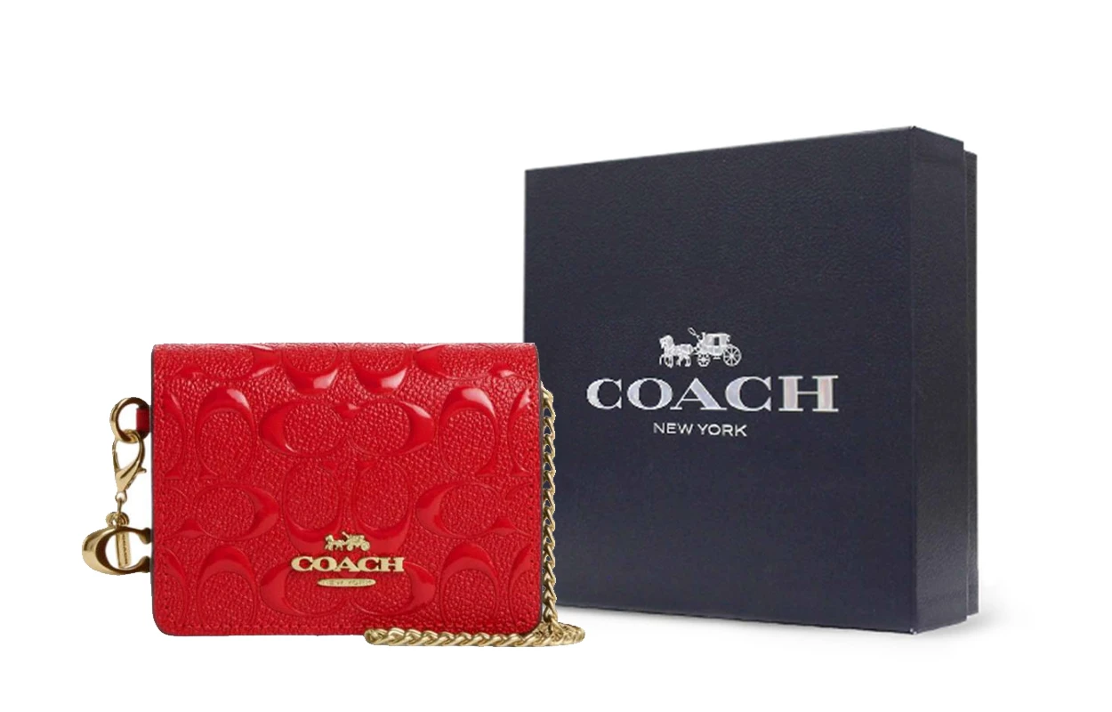 商品[国内直发] Coach|蔻驰 wallet 10 金属Logo字母翻盖开合 牛皮 手提单肩斜挎包 迷你 女款 红色,价格¥722,第7张图片详细描述