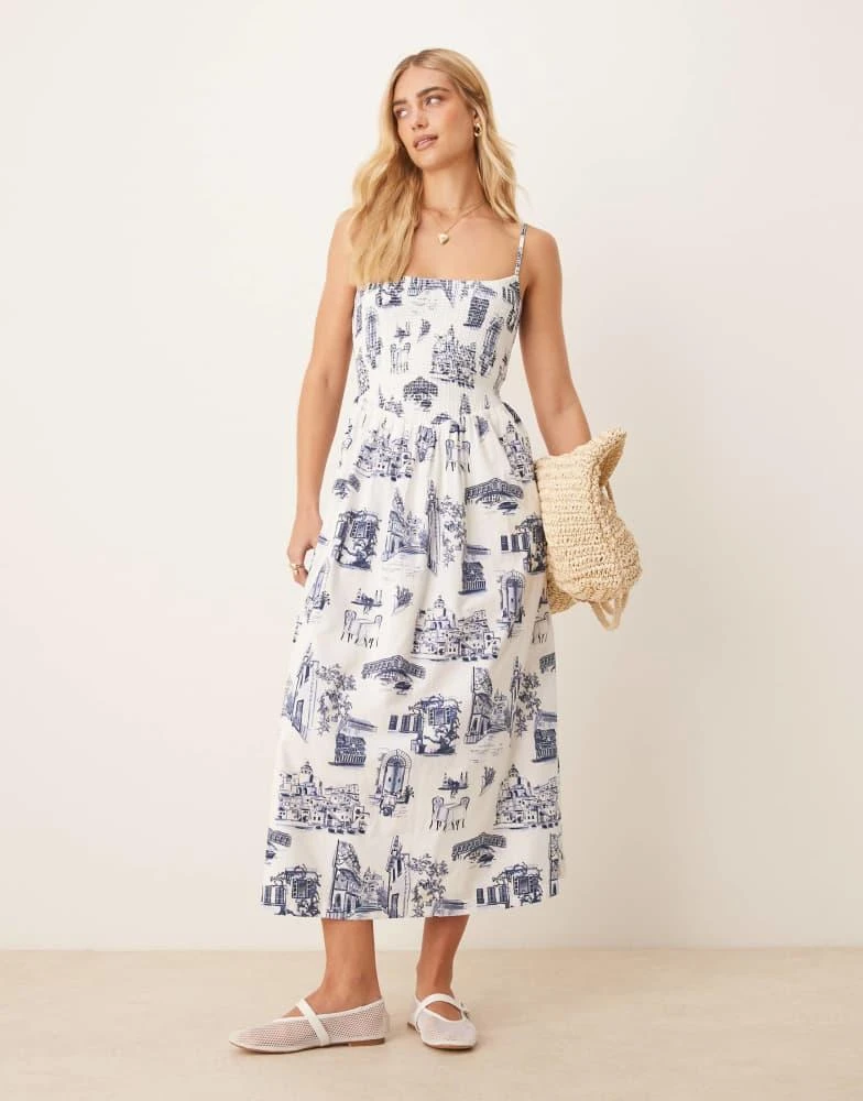 商品Abercrombie & Fitch|Abercrombie & Fitch dipped waist smocked poplin midi dress in yellow,价格¥858,第1张图片
