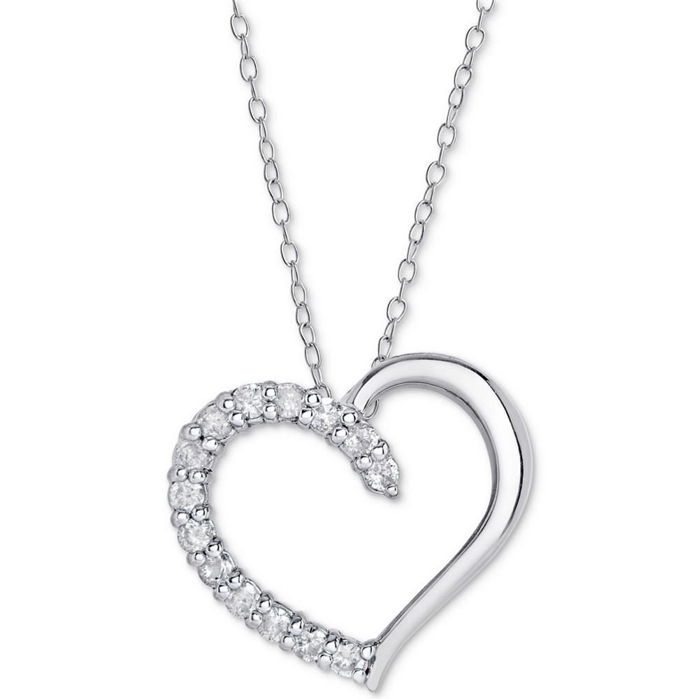 商品Macy's|Diamond Heart Pendant Necklace (1/2 ct. t.w.) in Sterling Silver, 16 inches + 2 inch extender,价格¥2757,第1张图片