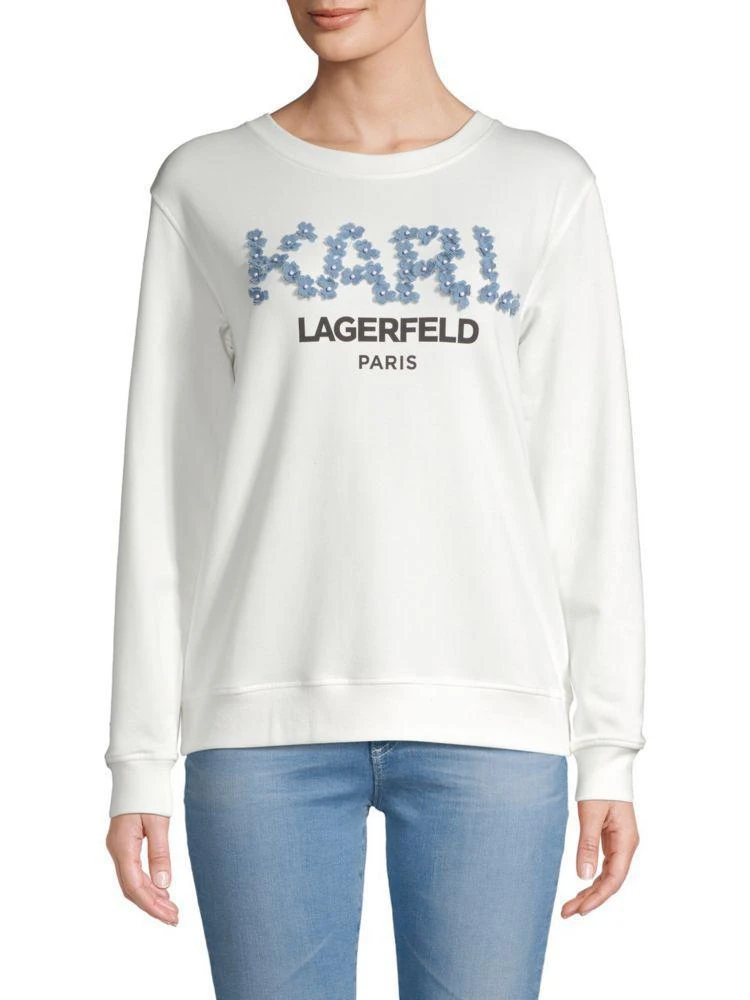 商品Karl Lagerfeld Paris|Floral Wordmark Chambray Sweater,价格¥188,第4张图片详细描述