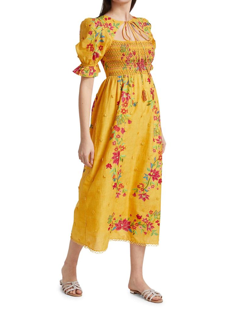 Flower Dream Floral Smocked Puff-Sleeve Maxi Dress商品第2张图片规格展示
