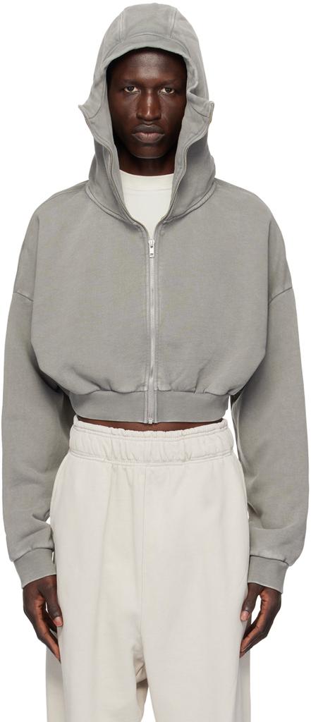 トップス STUDIO R330 CROPPED ZIP HOODIE GRAY Cropped Zip Hoodie Grey