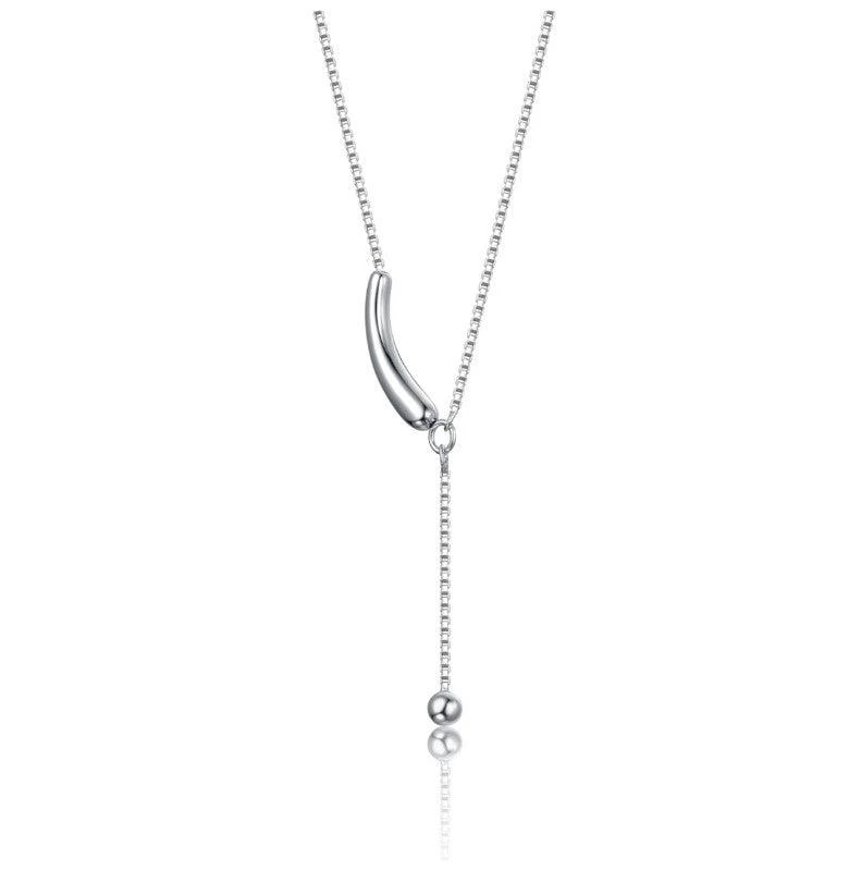 商品Rachel Glauber|Sterling Silver White Gold Plated Minimalist Curved Pendant Y-Necklace,价格¥430,第2张图片详细描述