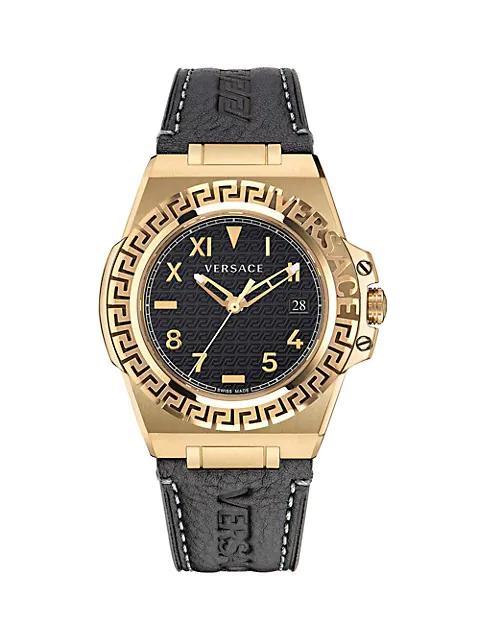 商品Versace|Greca Reaction Leather Strsp Watch,价格¥9554,第1张图片