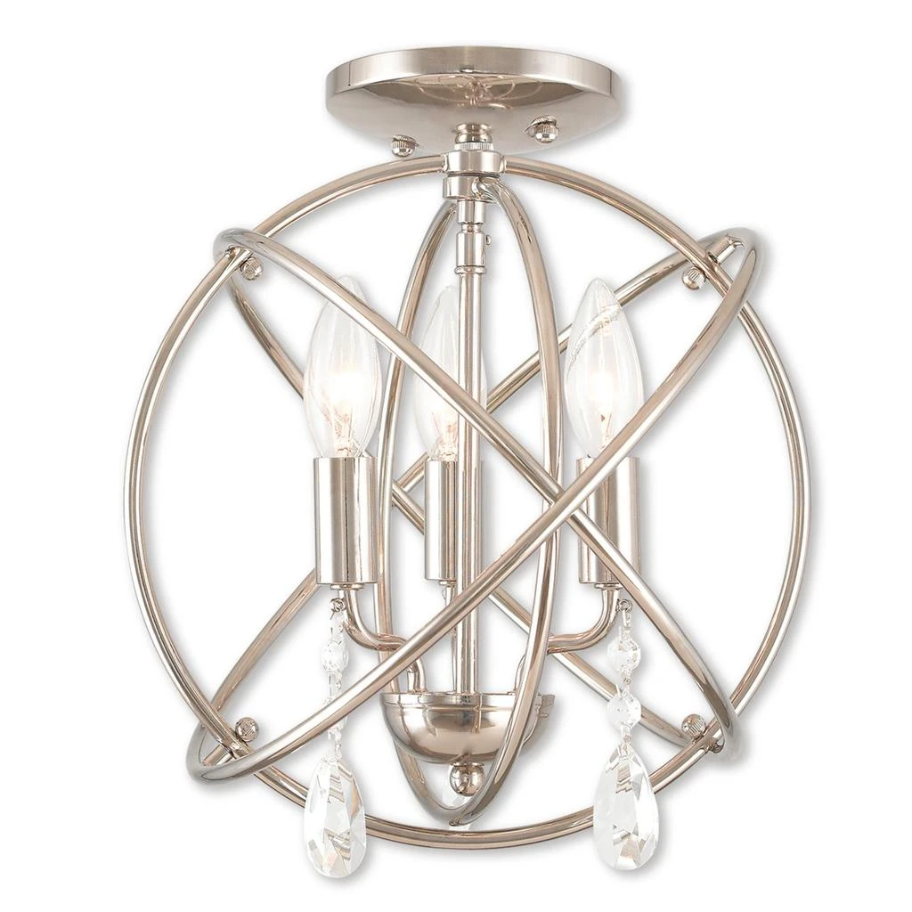 商品Livex Lighting|Three Light Polished Nickel Convertible Mini Chandelier/Ceiling Mount,价格¥1118,第1张图片