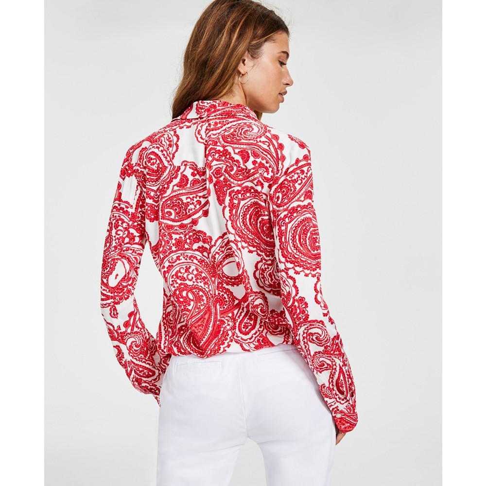 商品Tommy Hilfiger|Women's Paisley-Print Tie-Hem Long-Sleeve Top,价格¥253,第4张图片详细描述