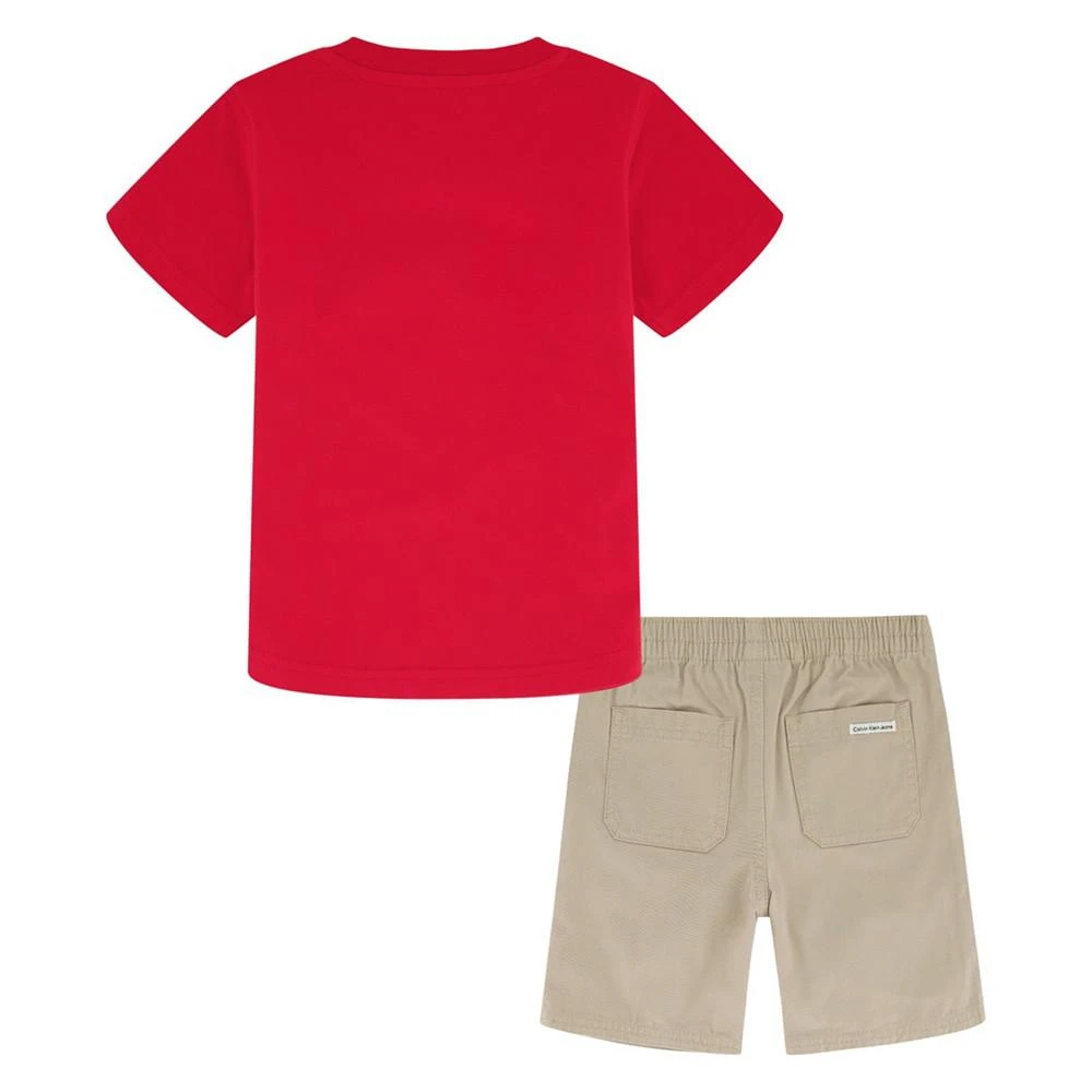 商品Calvin Klein|Little Boys Painted Logo Short Sleeve T-shirt and Twill Shorts, 2 Piece Set,价格¥125,第2张图片详细描述