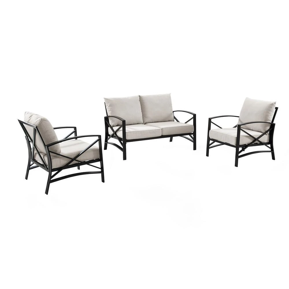 商品Crosley Furniture|Kaplan 3Pc Outdoor Metal Conversation Set Oatmeal/Oil Rubbed Bronze - Loveseat & 2 Chairs,价格¥9909,第4张图片详细描述