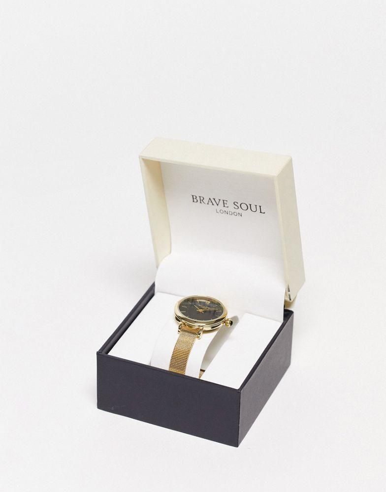 Brave Soul mesh strap watch in gold with dark green dial商品第4张图片规格展示