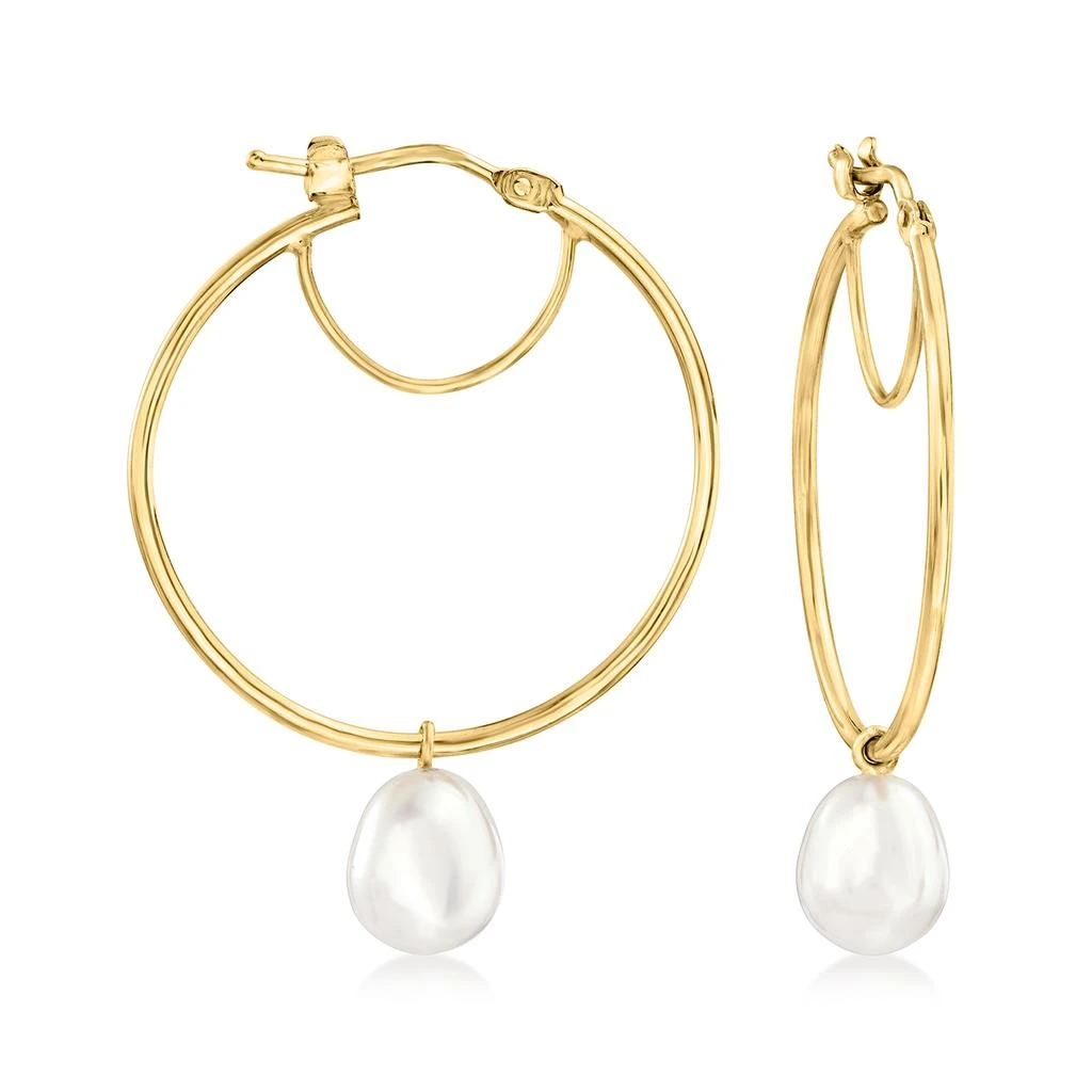 商品Ross-Simons|Ross-Simons Italian 7-7.5mm Cultured Pearl Hoop Drop Earrings in 14kt Yellow Gold,价格¥2355,第1张图片