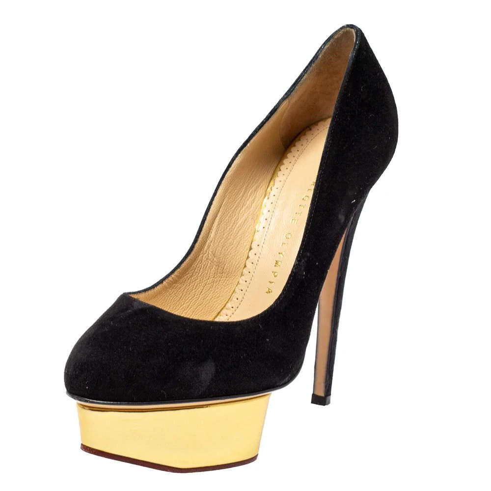 商品[二手商品] Charlotte Olympia|Charlotte Olympia Black Suede Dolly Platform Pumps Size 37,价格¥1562,第1张图片