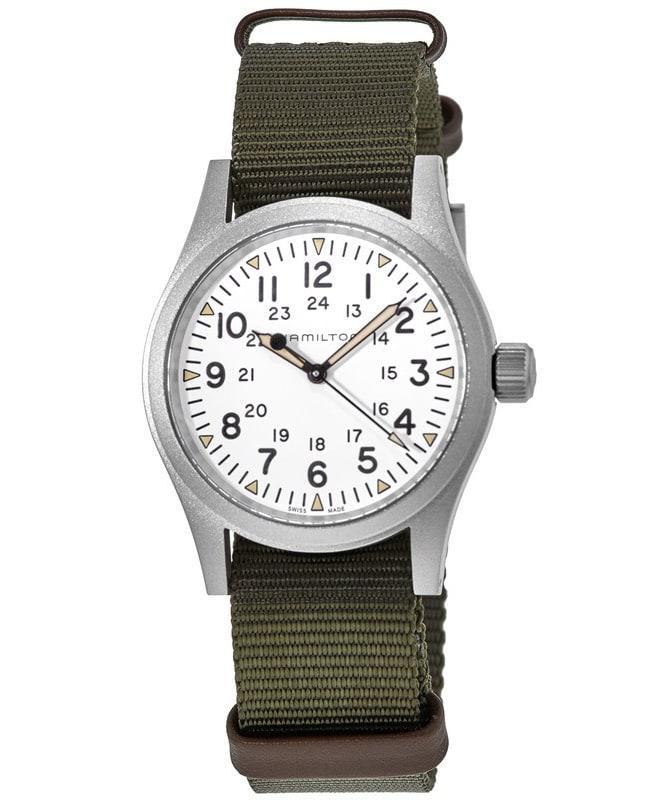 商品Hamilton|Hamilton Khaki Field Mechanical White Dial Green Fabric Strap Men's Watch H69439411,价格¥3315,第1张图片