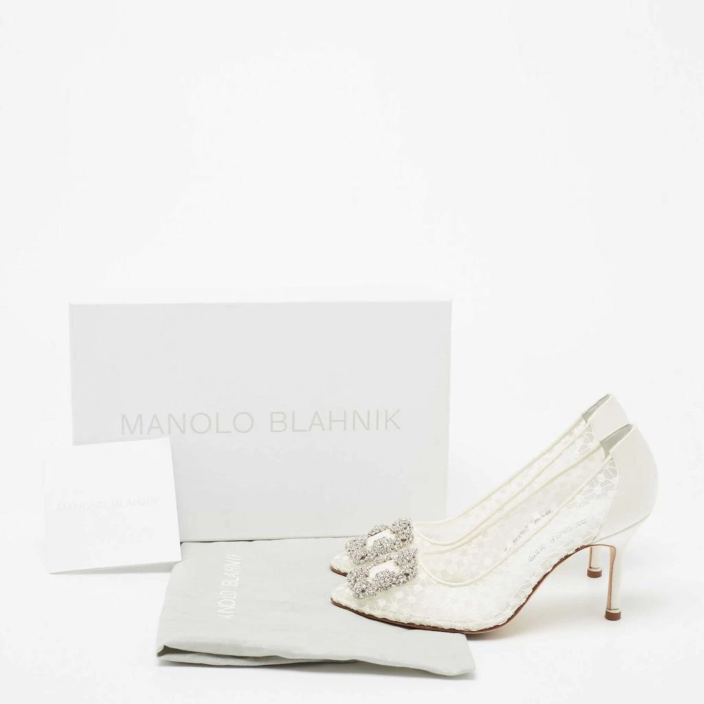 Manolo Blahnik White/Grey Lace and Satin Hangisi Pointed Toe Pumps Size 36 商品