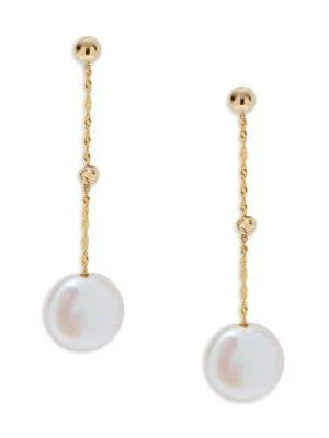 商品Effy|14K Yellow Gold & 11MM Round Freshwater Pearl Drop Earrings,价格¥1107,第1张图片