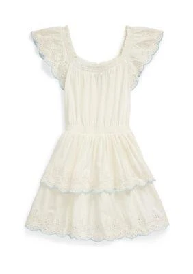 商品Ralph Lauren|Lauren Childrenswear Girls 7 16 Eyelet Tiered Cotton Jersey Dress,价格¥171,第1张图片