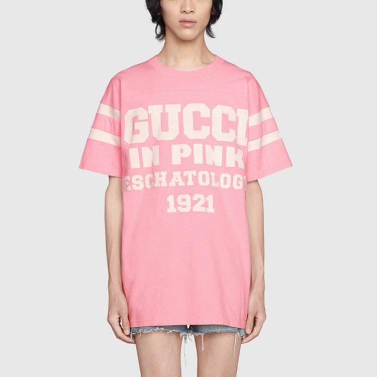 商品[国内直发] Gucci|古驰  圆领印花短袖  插肩袖T恤 男女同款 粉色,价格¥2229,第4张图片详细描述