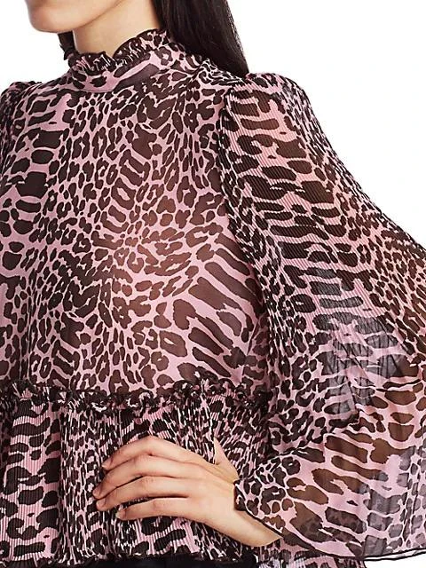 Pleated Animal Print Georgette Blouse 商品