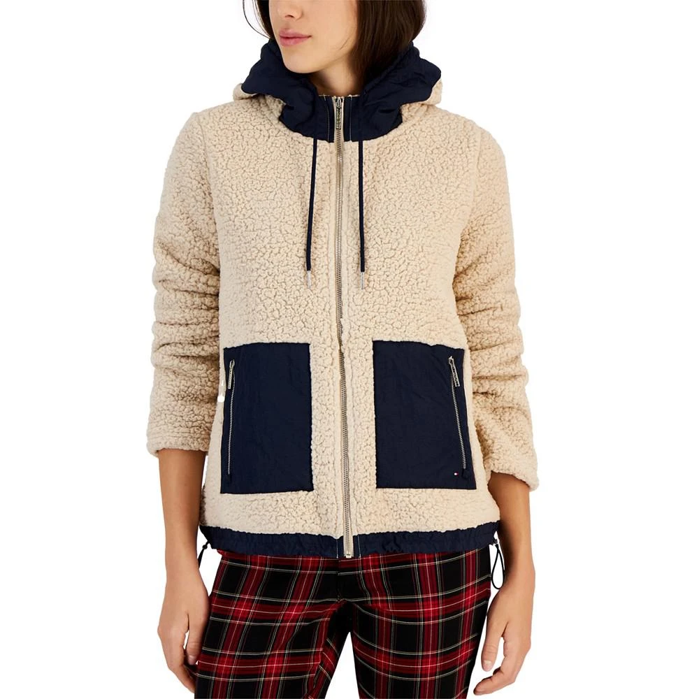 商品Tommy Hilfiger|Women's Contrast-Trim Sherpa Fleece Hooded Jacket,价格¥590,第4张图片详细描述