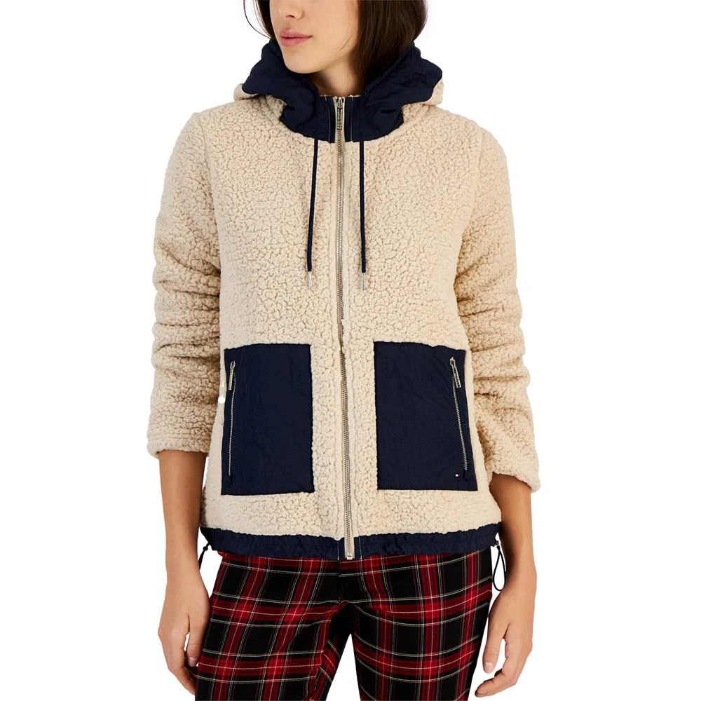 商品Tommy Hilfiger|Women's Contrast-Trim Sherpa Fleece Hooded Jacket,价格¥492,第4张图片详细描述