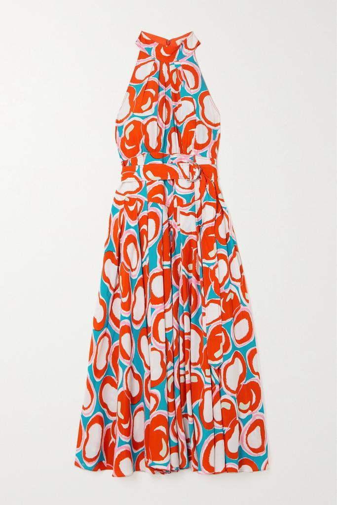 商品Diane von Furstenberg|Nicola 配腰带褶裥印花绉纱中长连衣裙  - US0,价格¥5403,第1张图片