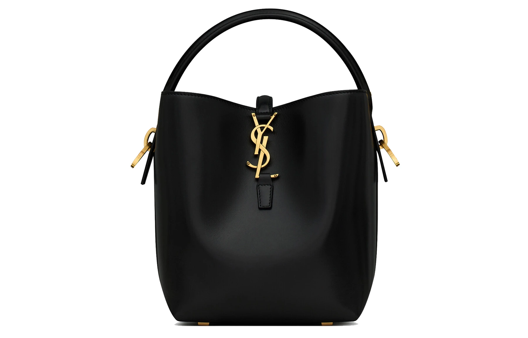 商品[国内直发] Yves Saint Laurent|圣罗兰 YSL LE37 金标Logo钩扣开合 亮面牛皮革 水桶包单肩斜挎手提包 小号 女款 黑色,价格¥17114,第1张图片