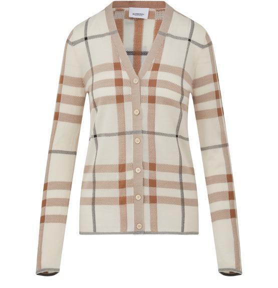 商品Burberry|格纹嵌花丝棉混纺羊毛开衫,价格¥5857,第1张图片