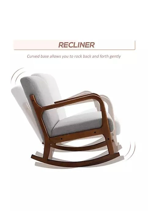商品HOMCOM|Upholstered Rocking Armchair With Wood Base And Linen Fabric Padded Seat For Living Room Grey,价格¥1508,第3张图片详细描述