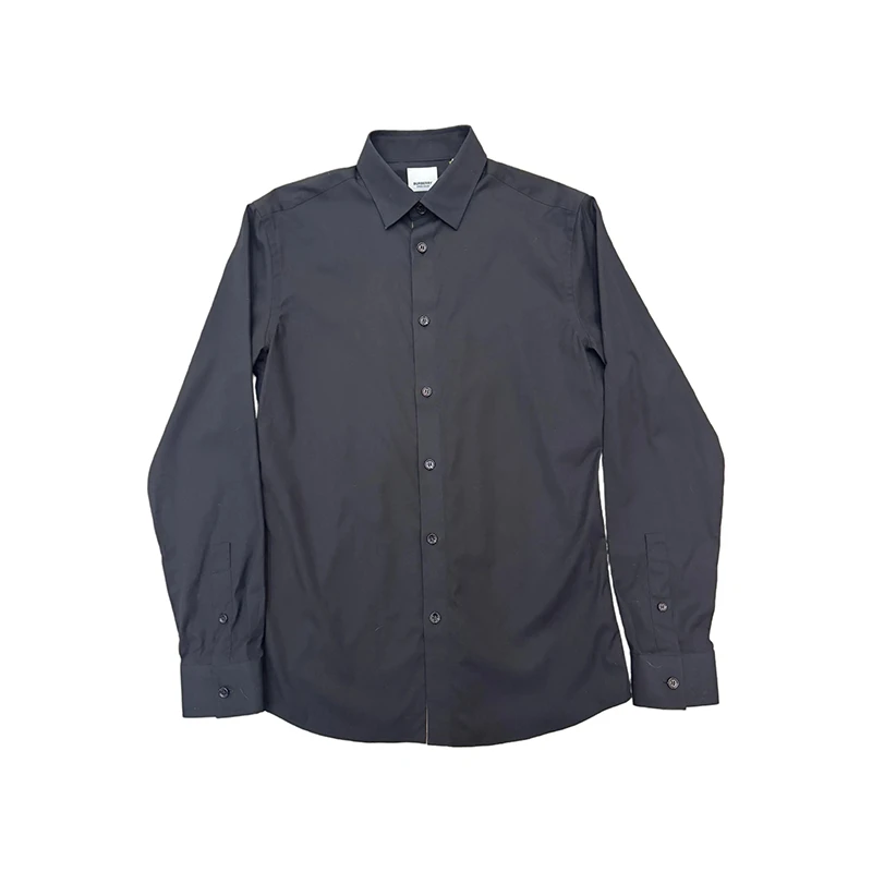 商品Burberry|【现货】博柏利 男士黑色棉混纺纯色单排扣翻领衬衫 80914291,价格¥1748,第1张图片