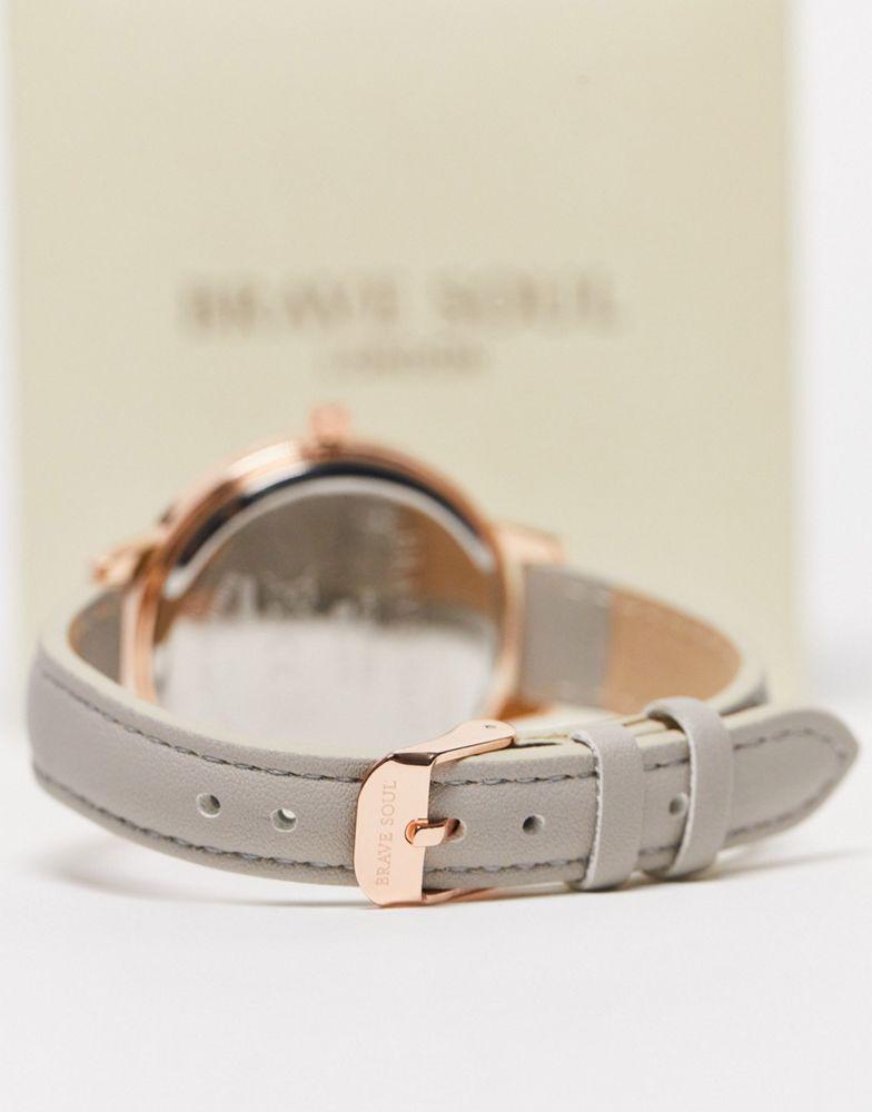 Brave Soul minimal faux leather strap watch in grey and rose gold商品第2张图片规格展示