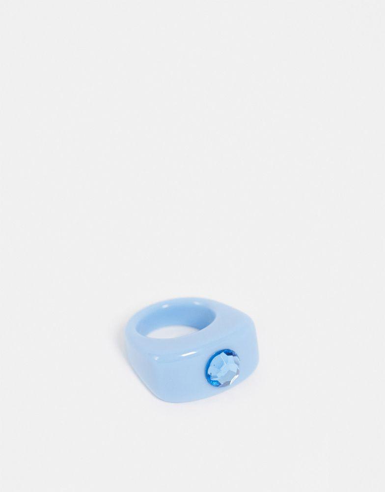 ASOS DESIGN ring in blue plastic with sapphire crystal商品第1张图片规格展示
