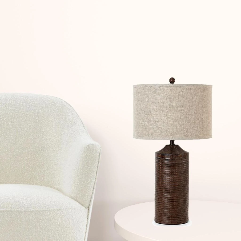 商品Homezia|Set of Two 31" Brown Cylinder USB Table Lamps With Beige Drum Shade,价格¥2102,第1张图片