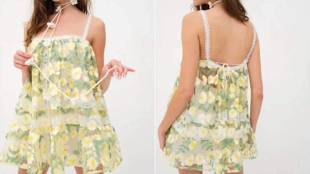 商品For Love & Lemons|Rachel Mini Dress In Yellow, Green, White Daisy Floral,价格¥1349,第1张图片