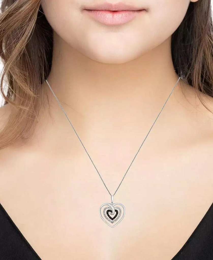 商品Macy's|Black Diamond (1/10 ct. t.w.) & White Diamond (1/20 ct. t.w.) Open Heart 18" Pendant Necklace in Sterling Silver,价格¥1543,第2张图片详细描述