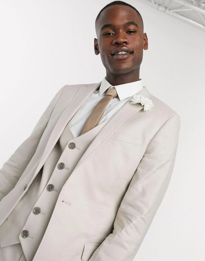 商品ASOS|ASOS DESIGN Tall wedding super skinny suit jacket in stretch cotton linen in stone,价格¥169,第3张图片详细描述