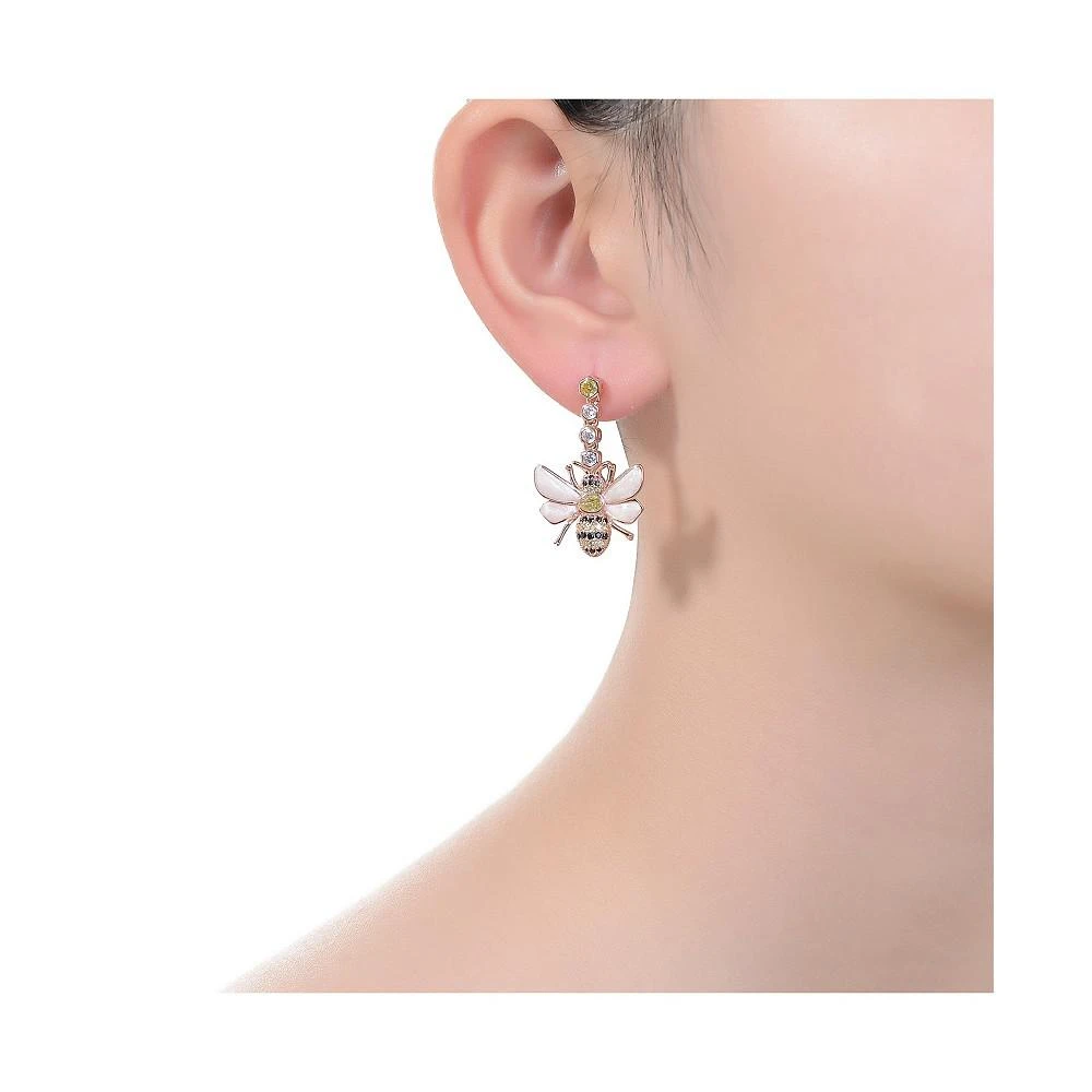 商品Genevive|Sterling Silver 18K Rose Gold Plated Clear Cubic Zirconia Floral Drop Butterfly Earrings,价格¥1108,第2张图片详细描述