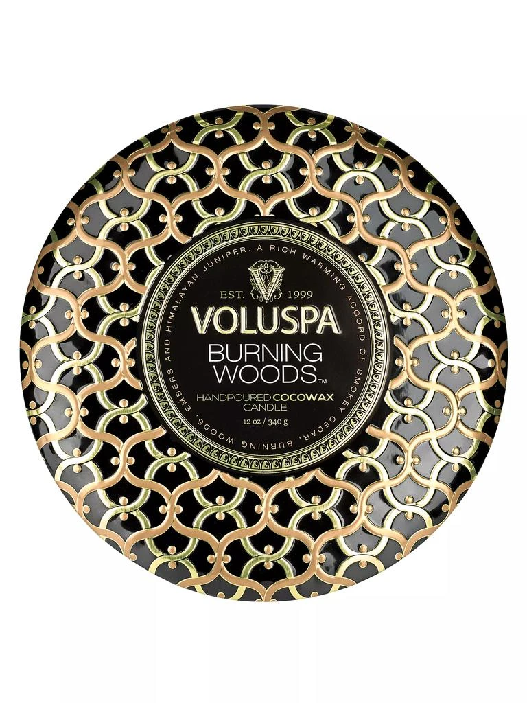 商品Voluspa|Burning Woods 3-Wick Tin Candle,价格¥211,第2张图片详细描述