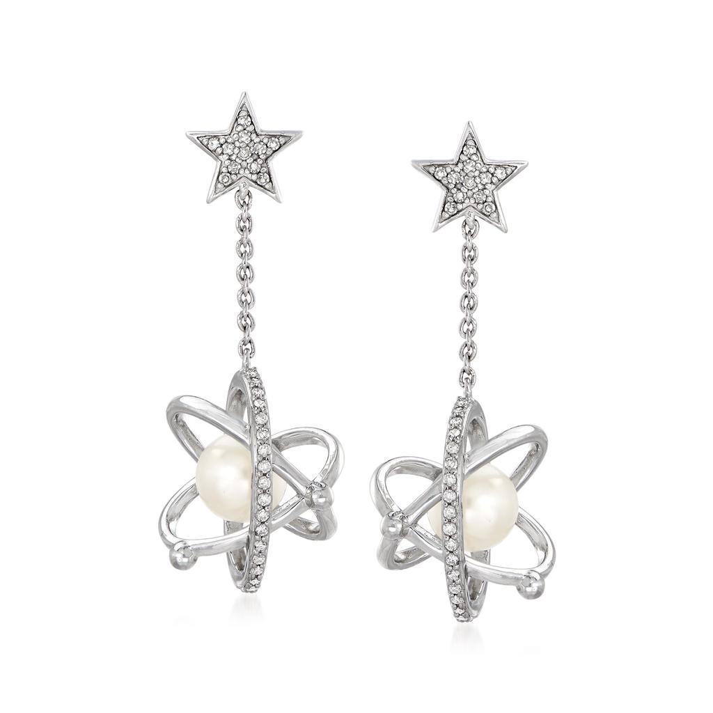 Ross-Simons Cultured Pearl and . Diamond Celestial Drop Earrings in Sterling Silver商品第1张图片规格展示
