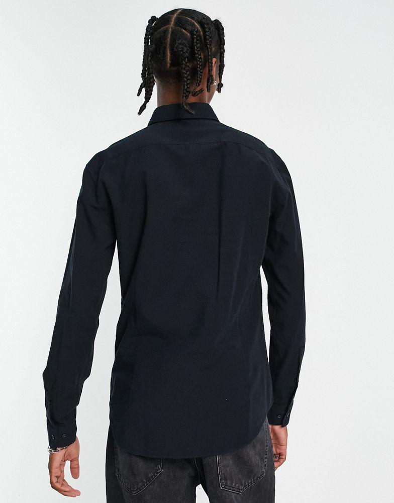 HUGO Evito slim fit long sleeve shirt in black商品第2张图片规格展示