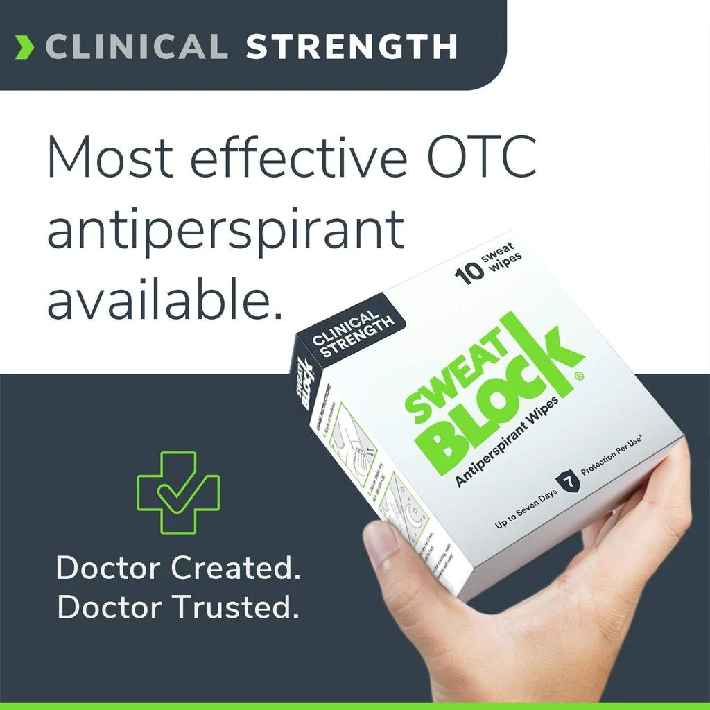 商品SweatBlock|SWEAT BLOCK Antiperspirant (3 Box Deal) - Clinical Strength Hyperhidrosis Antiperspirant - Reduce Underarm Sweat Up To 7-days per Use - Prescription Strength Sweat Wipe To Stop Excessive Sweating,价格¥168,第3张图片详细描述