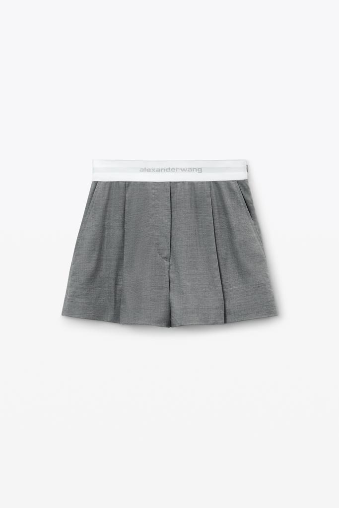 Alexander Wang High-Waist Pleated Short with Logo Elastic