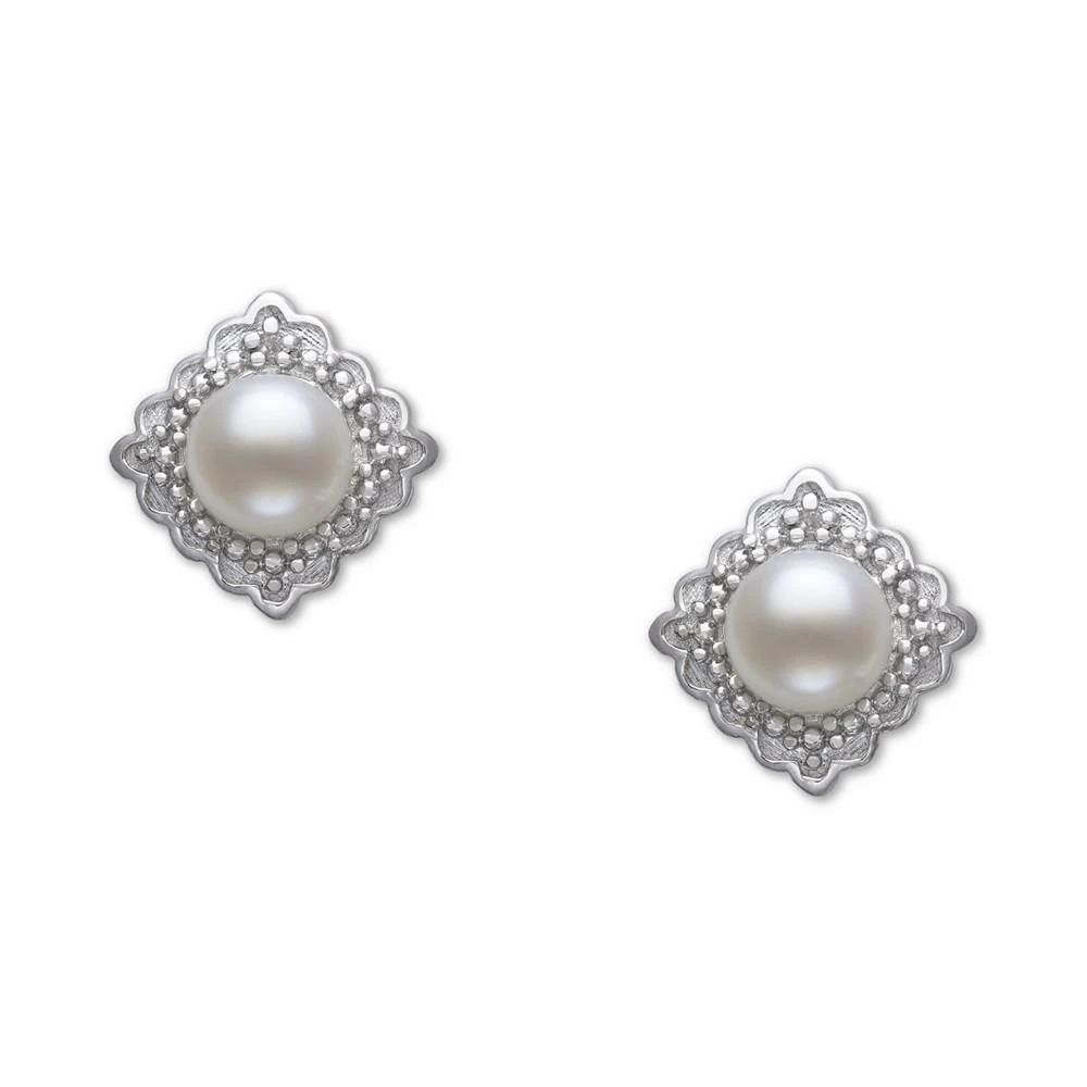 商品Belle de Mer|Cultured Freshwater Button Pearl (6mm) & Diamond Accent Stud Earrings in Sterling Silver,价格¥1116,第3张图片详细描述